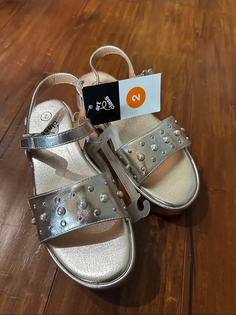Art Class Silver Metallic Studded Platform Sandals Girls 2 NWT